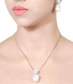 White Fused Solitaire With Baroque Drop With Earrings