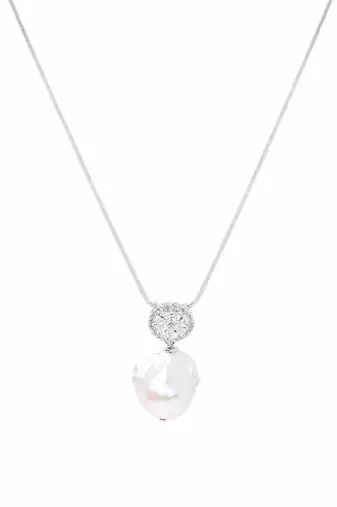 White Fused Solitaire With Baroque Drop With Earrings