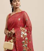 Geroo Jaipur Kota Doria Gota Work Saree With Bandhani Blouse Piece