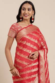 Geroo Jaipur Red Kota Silk Floral Zari Saree