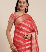 Geroo Jaipur Red Kota Silk Floral Zari Saree