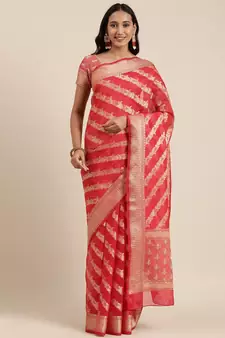   Red Kota Silk Floral Zari Saree