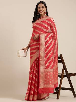   Red Kota Silk Floral Zari Saree 3