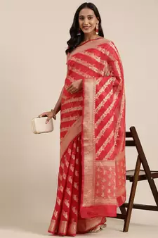   Red Kota Silk Floral Zari Saree