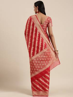   Red Kota Silk Floral Zari Saree 4