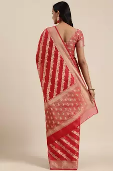   Red Kota Silk Floral Zari Saree
