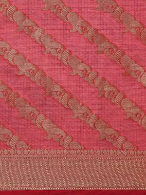   Red Kota Silk Floral Zari Saree 5