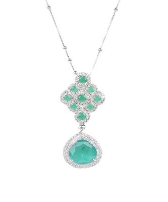 Green Emerald And Diamond Rhombus With Emerald Pear Drop And Earrings 5