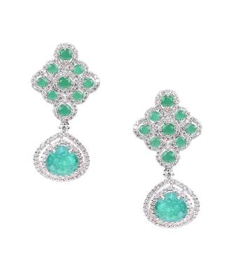 Green Emerald And Diamond Rhombus With Emerald Pear Drop And Earrings 6