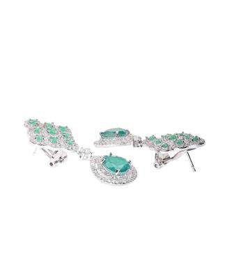 Green Emerald And Diamond Rhombus With Emerald Pear Drop And Earrings 7