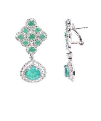 Green Emerald And Diamond Rhombus With Emerald Pear Drop And Earrings 8