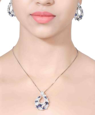 Blue Sapphire And Diamond 'C' Cluster Pendant With Chain And Earrings 1