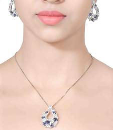 Blue Sapphire And Diamond 'C' Cluster Pendant With Chain And Earrings