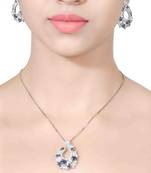 Blue Sapphire And Diamond 'C' Cluster Pendant With Chain And Earrings