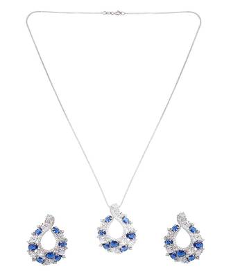 Blue Sapphire And Diamond 'C' Cluster Pendant With Chain And Earrings 4
