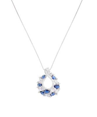Blue Sapphire And Diamond 'C' Cluster Pendant With Chain And Earrings 5