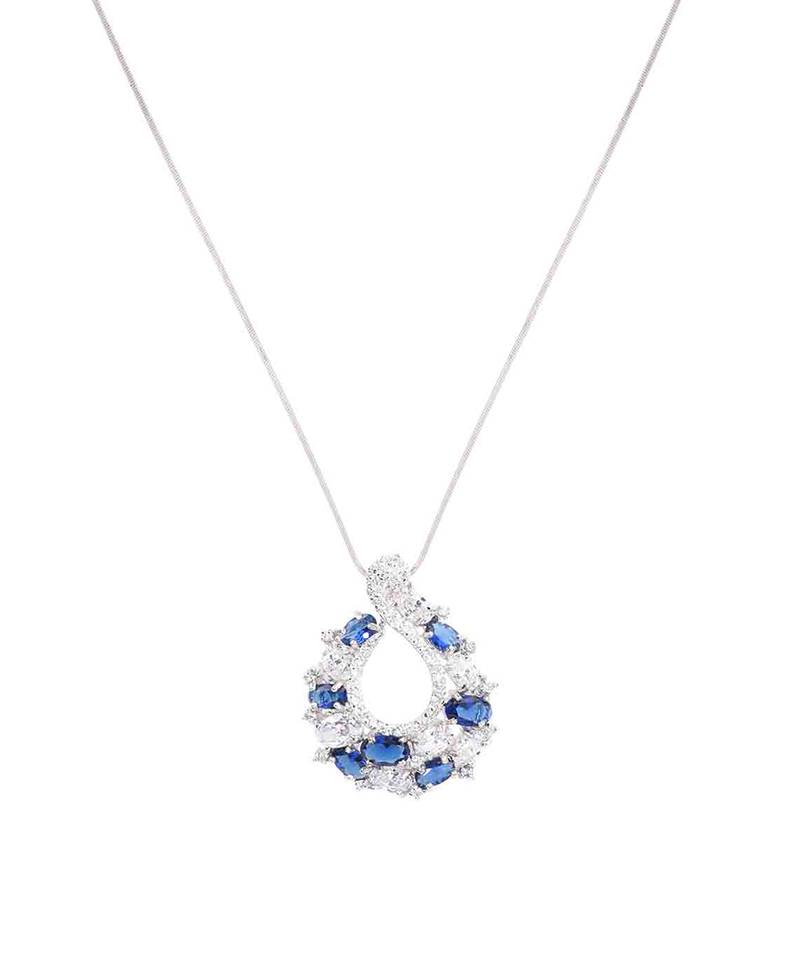 Blue Sapphire And Diamond 'C' Cluster Pendant With Chain And Earrings