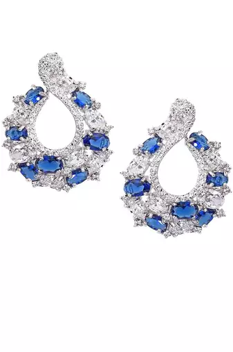 Blue Sapphire And Diamond 'C' Cluster Pendant With Chain And Earrings