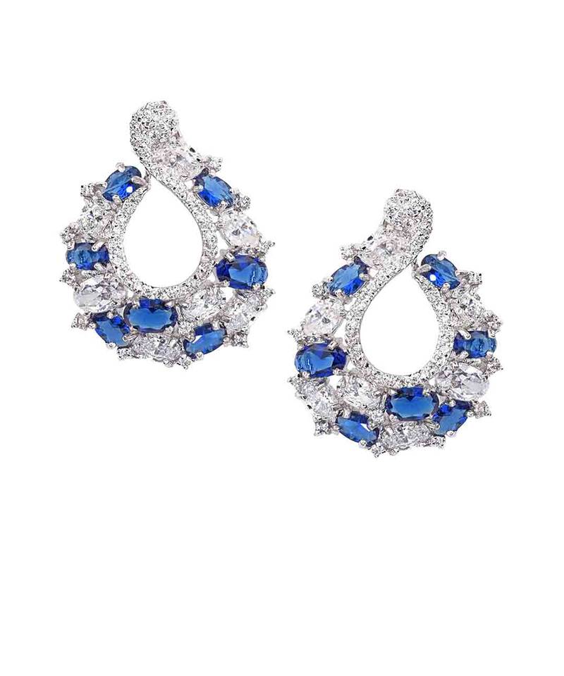 Blue Sapphire And Diamond 'C' Cluster Pendant With Chain And Earrings