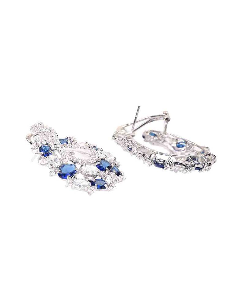 Blue Sapphire And Diamond 'C' Cluster Pendant With Chain And Earrings