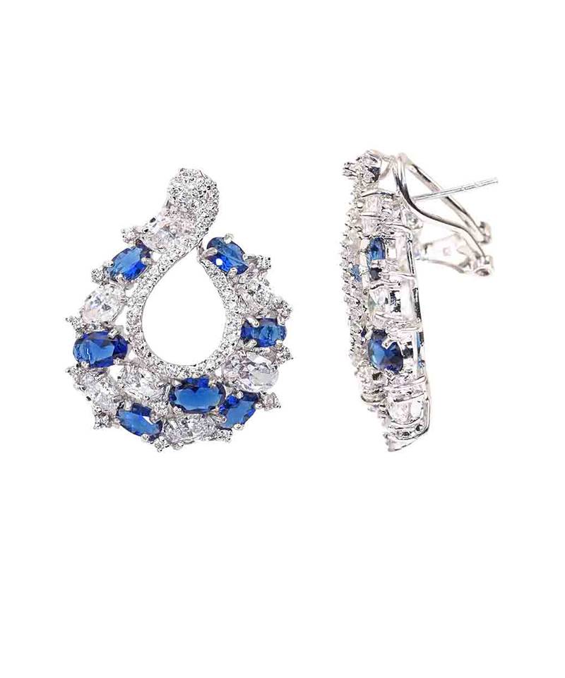 Blue Sapphire And Diamond 'C' Cluster Pendant With Chain And Earrings