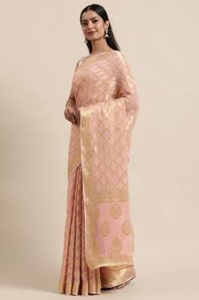 Geroo Jaipur Light Pink Zari Jaal Georgette Saree