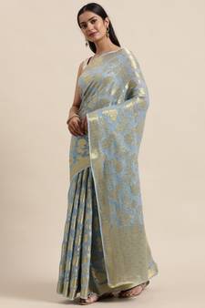 Hand Woven Grey Zari Jaal Saree