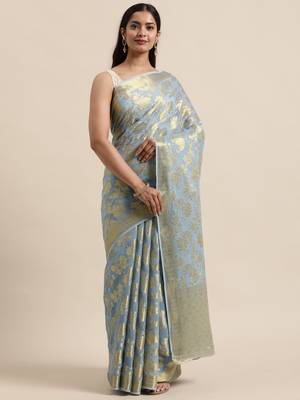 Hand Woven Grey Zari Jaal Saree 2
