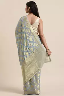 Hand Woven Grey Zari Jaal Saree