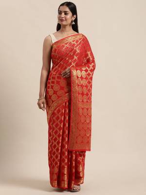 Red Georgette Zari Saree 1