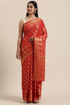Red Georgette Zari Saree