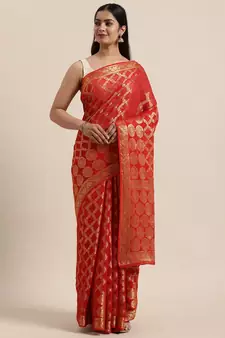 Red Georgette Zari Saree