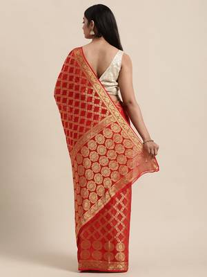 Red Georgette Zari Saree 3