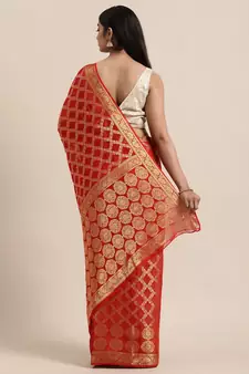 Red Georgette Zari Saree