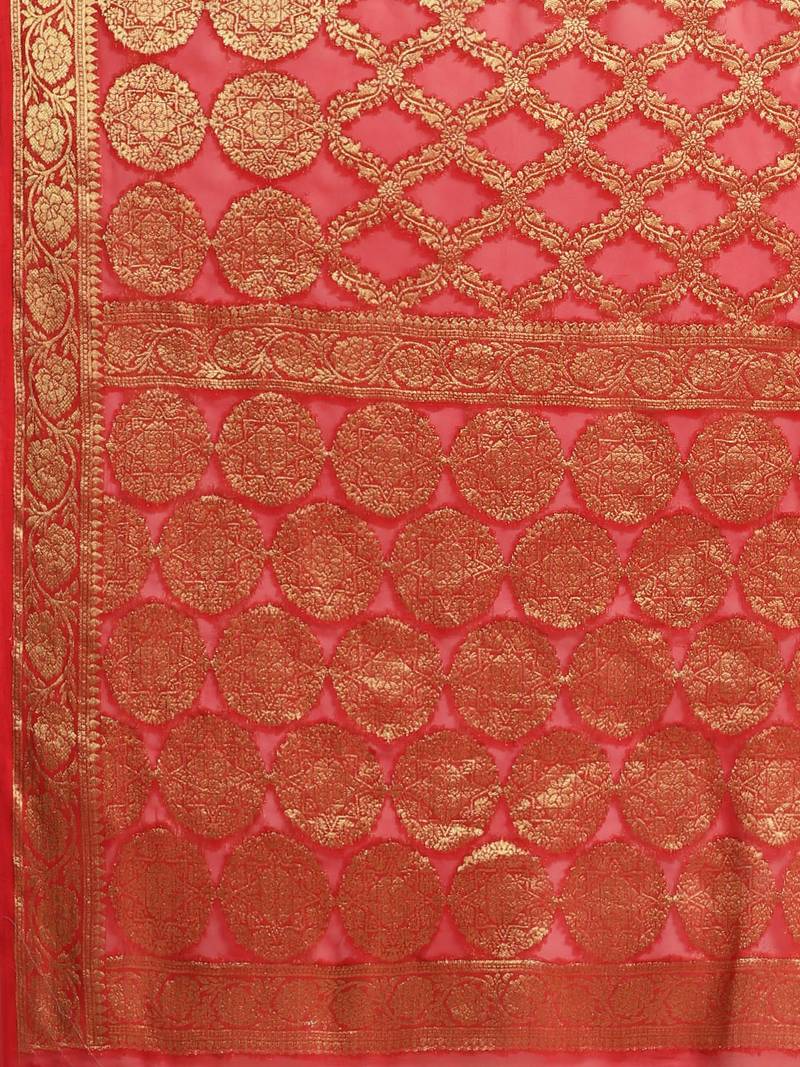 Red Georgette Zari Saree