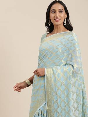  Blue Zari Jaal Georgette Saree 2