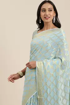   Blue Zari Jaal Georgette Saree
