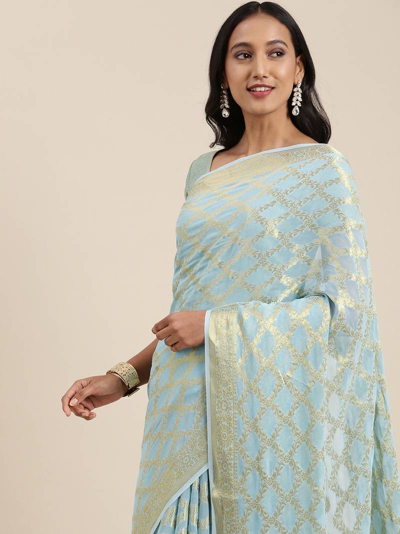 Geroo Jaipur Blue Zari Jaal Georgette Saree