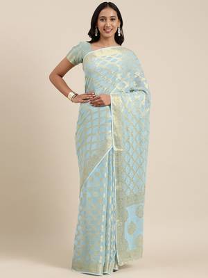   Blue Zari Jaal Georgette Saree 1