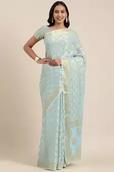 Geroo Jaipur Blue Zari Jaal Georgette Saree