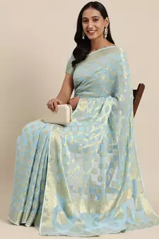   Blue Zari Jaal Georgette Saree