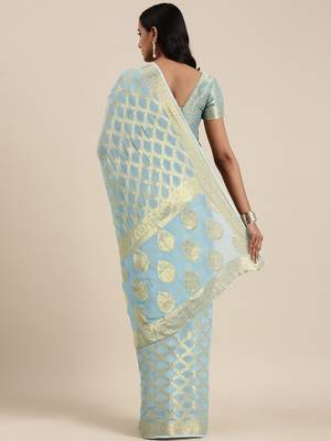   Blue Zari Jaal Georgette Saree 5