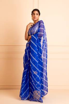 Geroo Jaipur Handcrafted Organza Leheriya Saree With Pittan Work 1