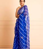 Geroo Jaipur Handcrafted Organza Leheriya Saree With Pittan Work