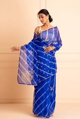 Geroo Jaipur Handcrafted Organza Leheriya Saree With Pittan Work 2