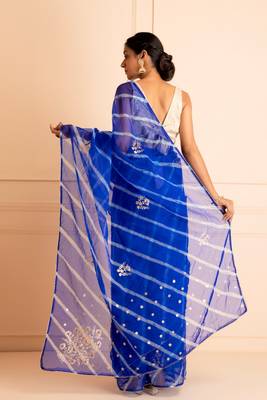 Geroo Jaipur Handcrafted Organza Leheriya Saree With Pittan Work 4