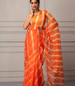 Geroo Jaipur Handcrafted Organza Leheriya Saree With Pittan Work