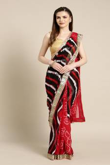 Geroo Jaipur Red Hand Dyed Chiffon Saree