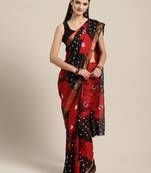 Geroo Jaipur Red & Black Kota Doria Bandhani Saree