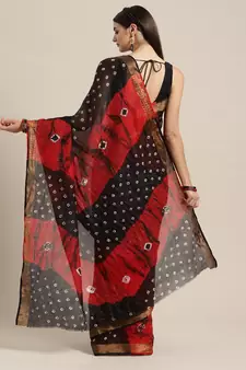   Red & Black Kota Doria Bandhani Saree